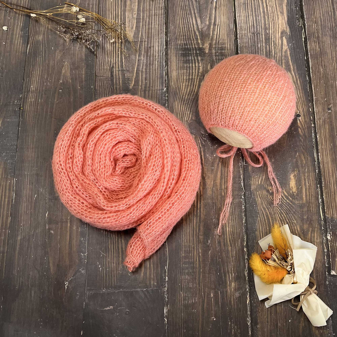 Conjunto de chal y gorro de punto suave
