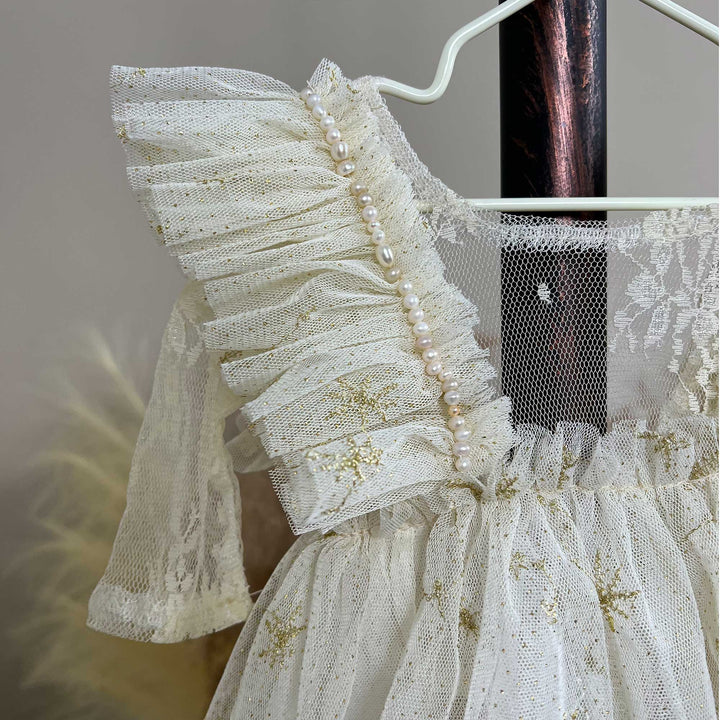 Vestido de recién nacido con tutú beige