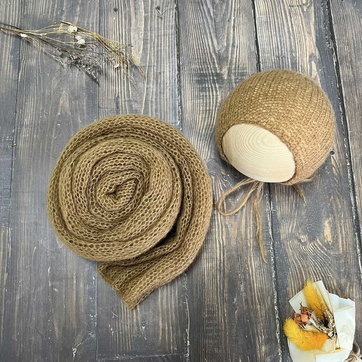 Conjunto de chal y gorro de punto suave