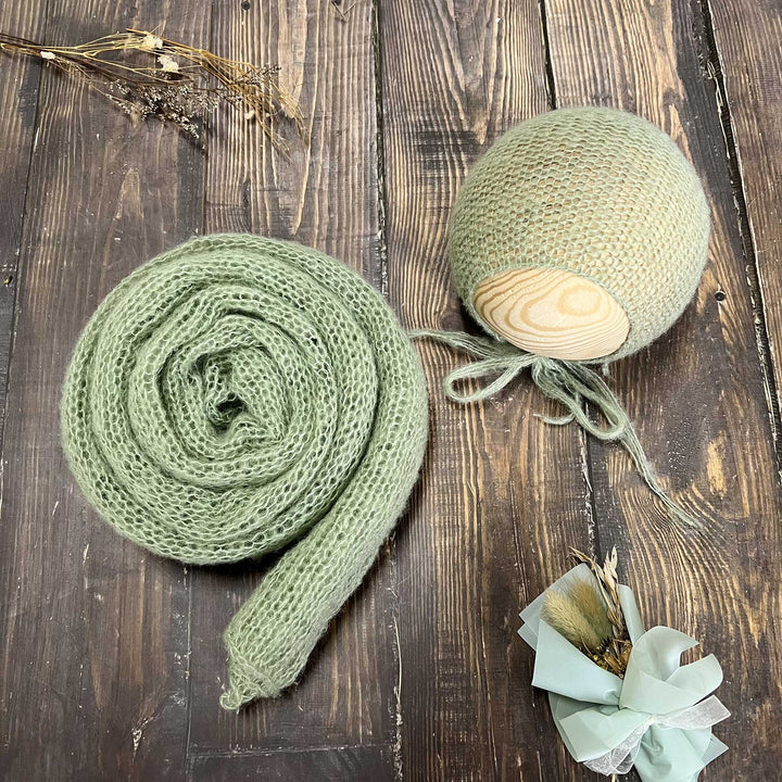 Conjunto de chal y gorro de punto suave