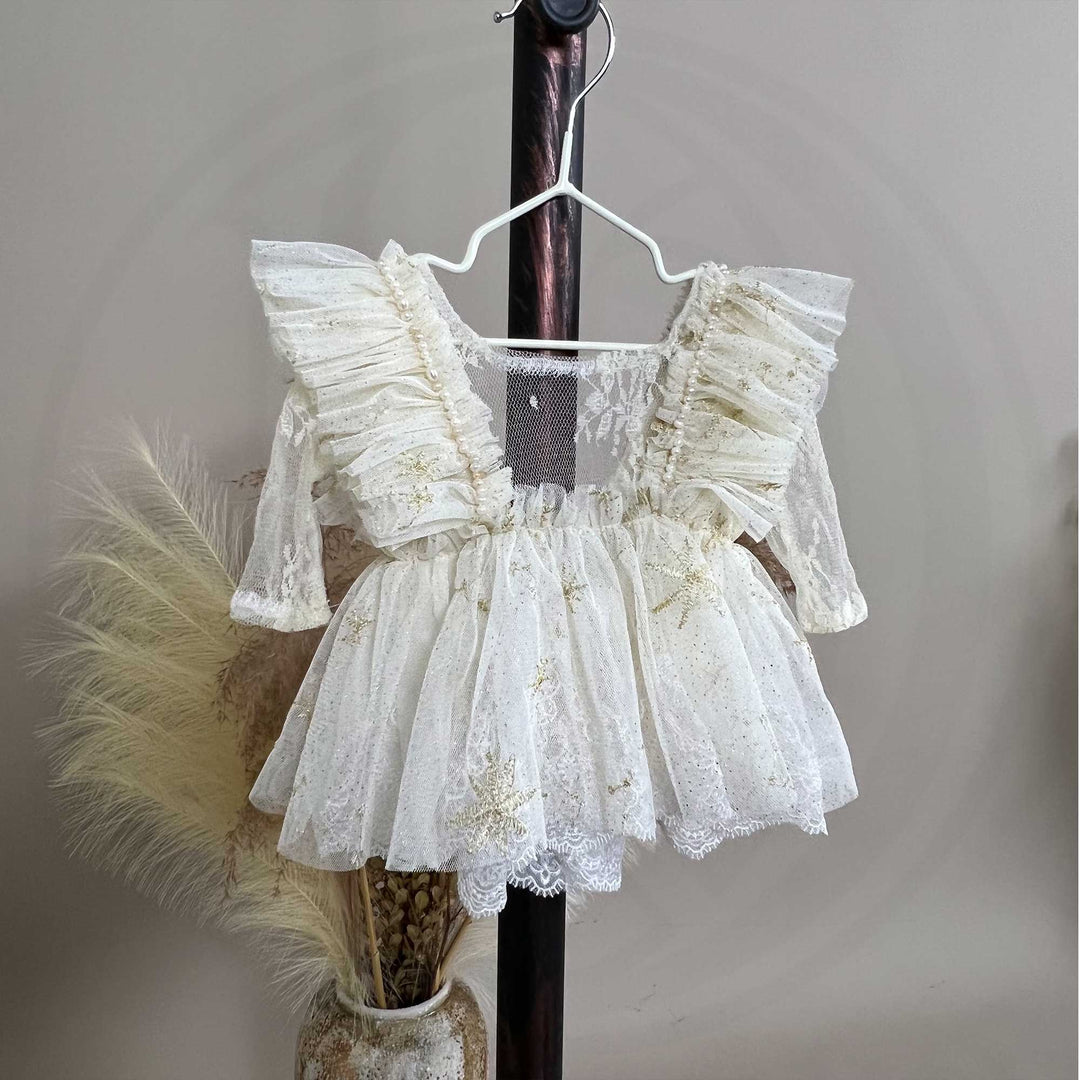 Vestido de recién nacido con tutú beige