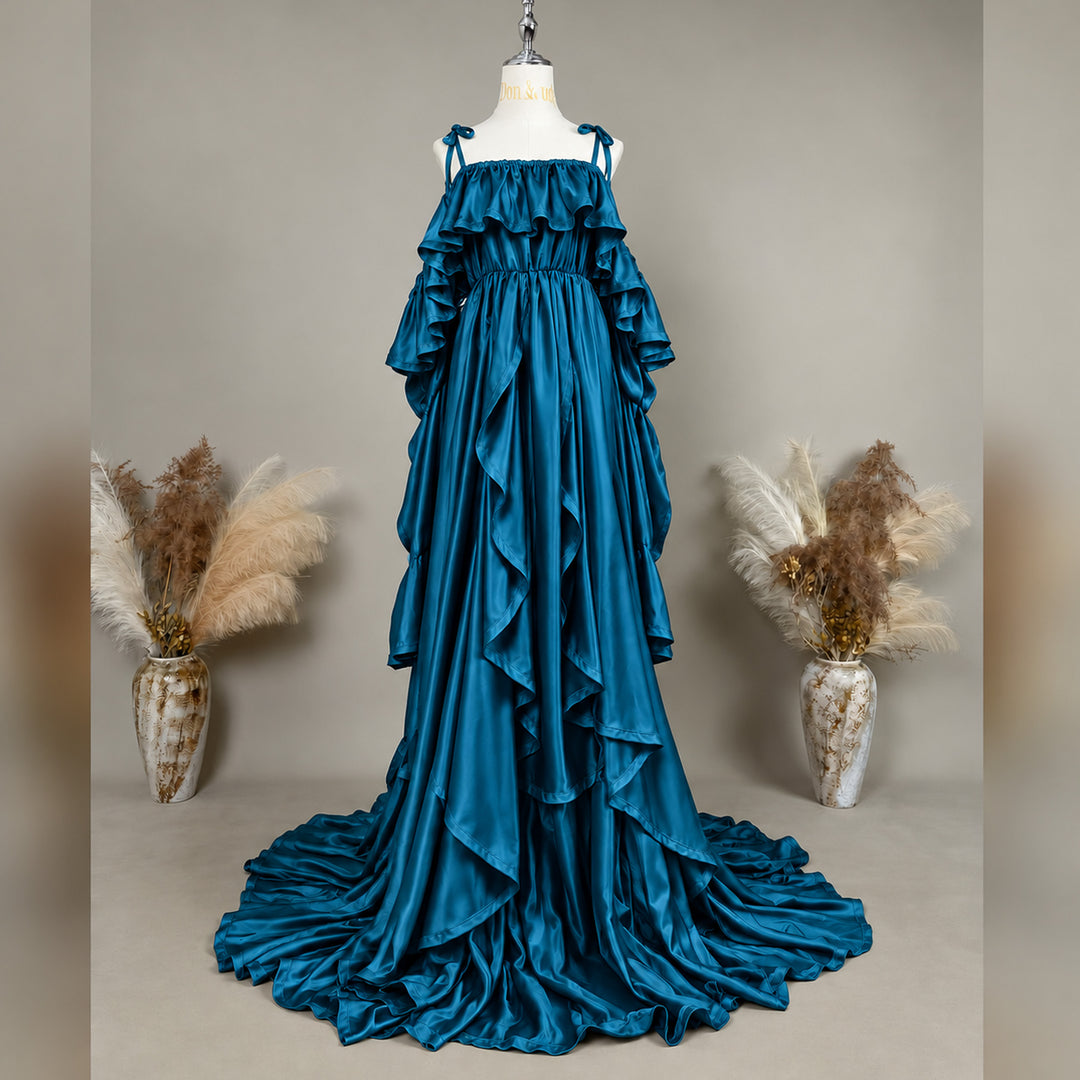 Amber Gown | Silky Tiered Ruffle Off-Shoulder Maternity Photography Dress
