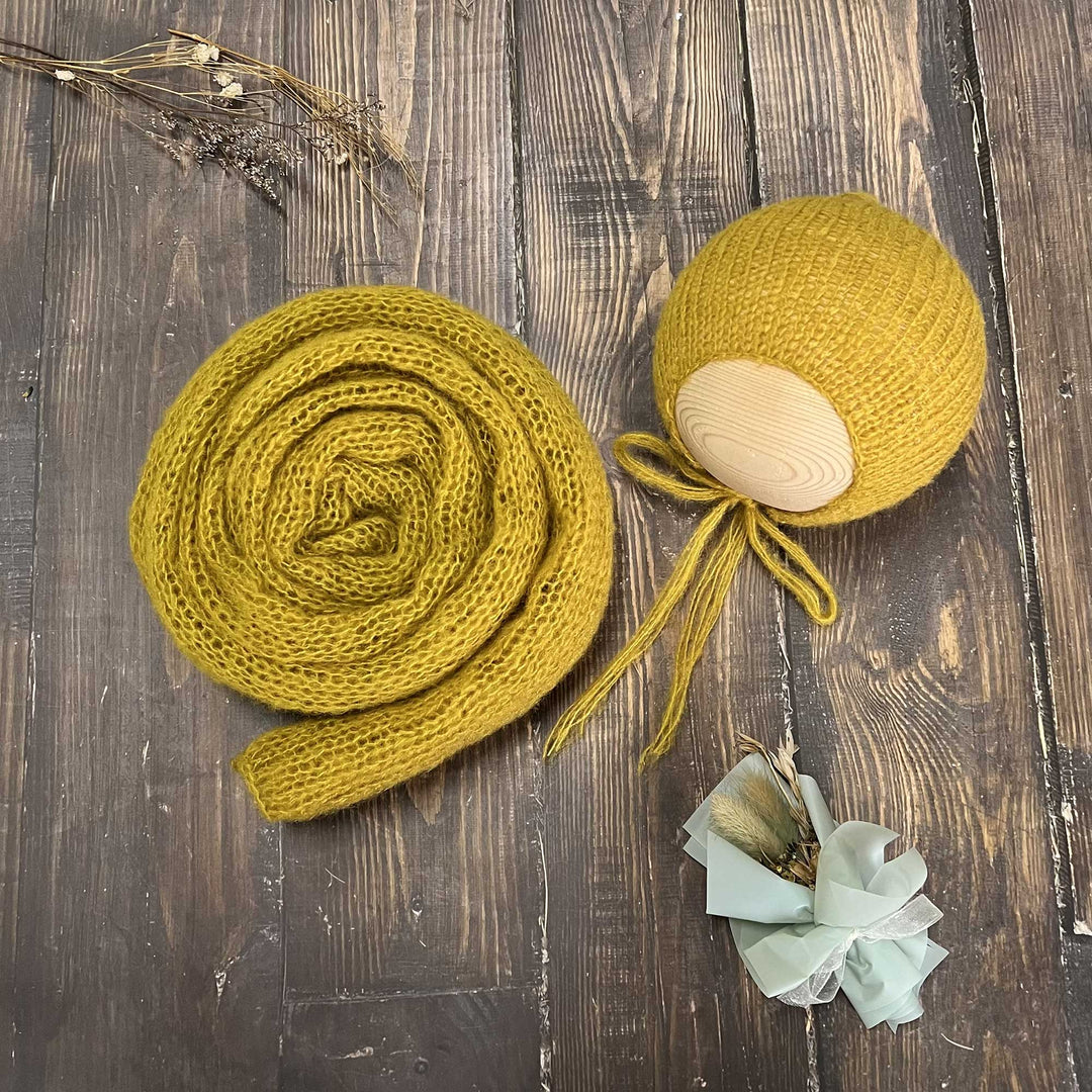 Conjunto de chal y gorro de punto suave