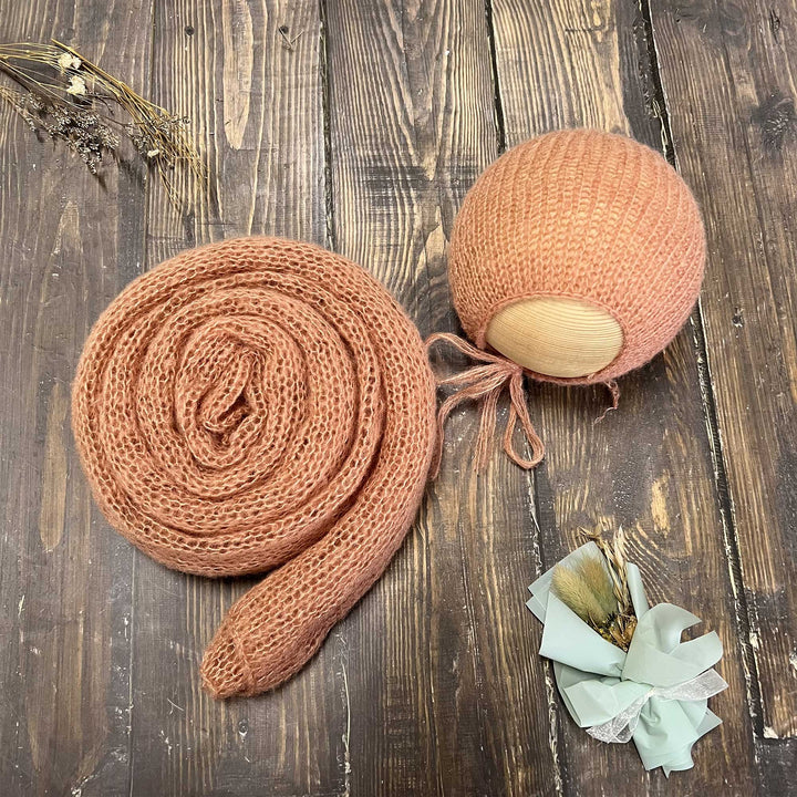 Conjunto de chal y gorro de punto suave