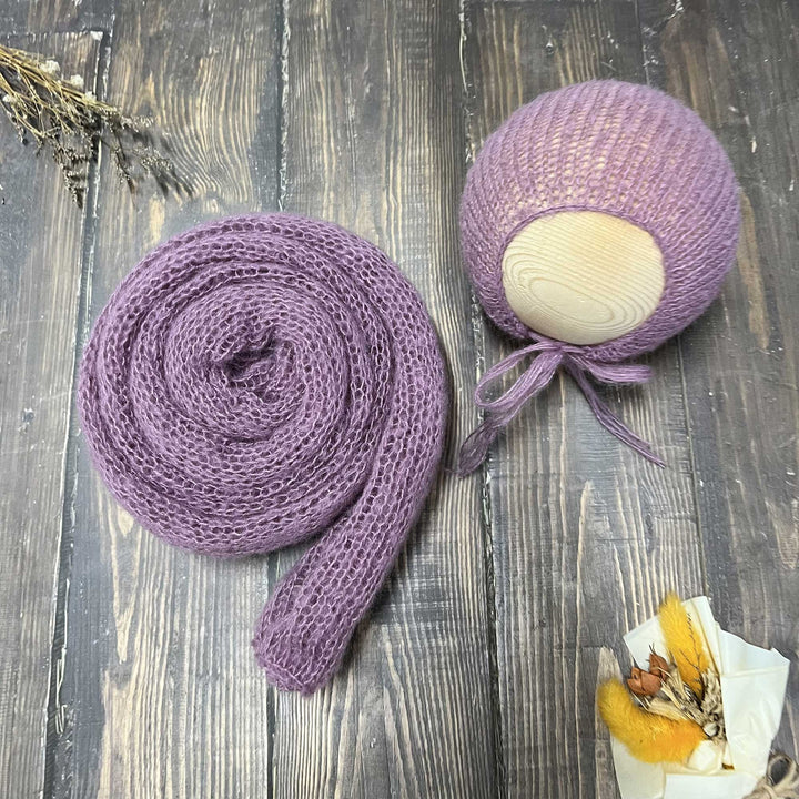 Conjunto de chal y gorro de punto suave