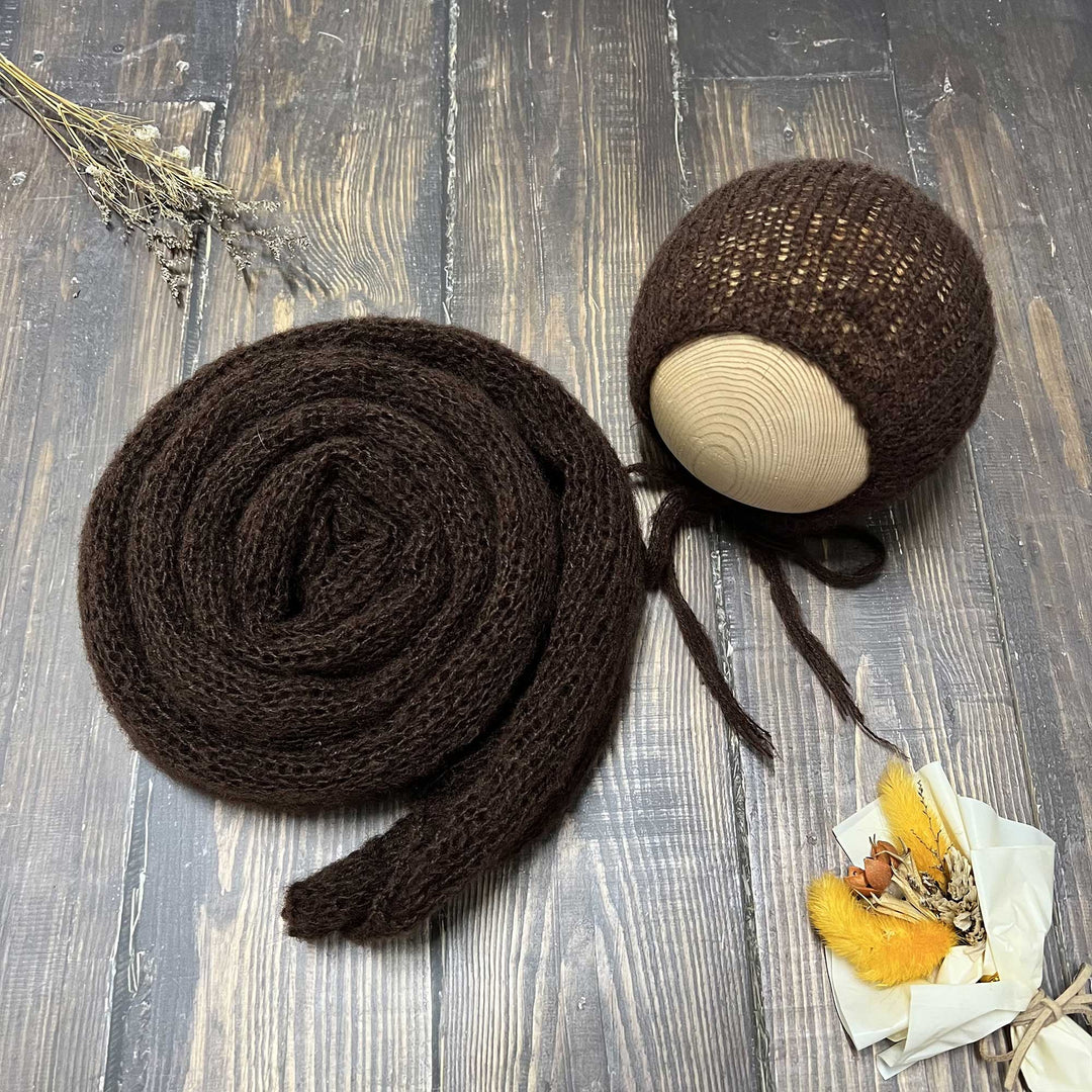 Conjunto de chal y gorro de punto suave