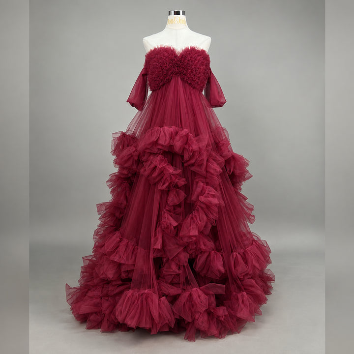 Electra Gown | Strapless Slit Tulle Maternity Photography Dress