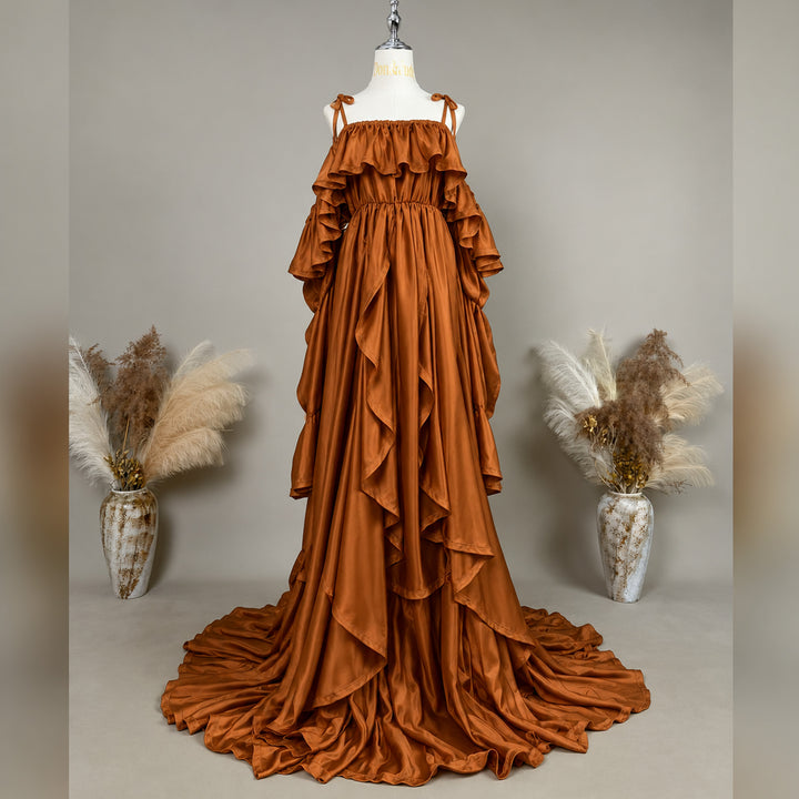 Amber Gown | Silky Tiered Ruffle Off-Shoulder Maternity Photography Dress