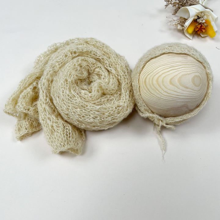 Ensemble écharpe en mohair doux et extensible avec bonnet