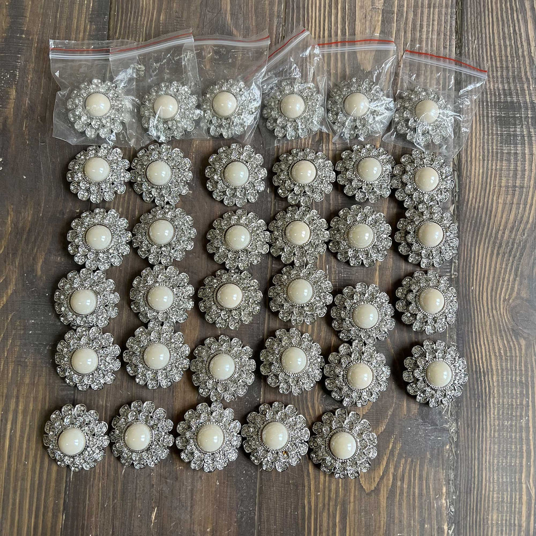 Pearl-Center Rhinestone Petal Buttons