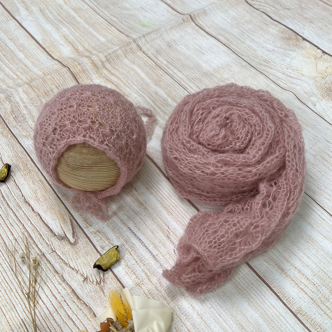Ensemble écharpe en mohair doux et extensible avec bonnet