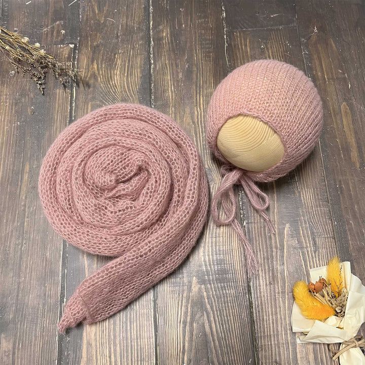 Conjunto de chal y gorro de punto suave