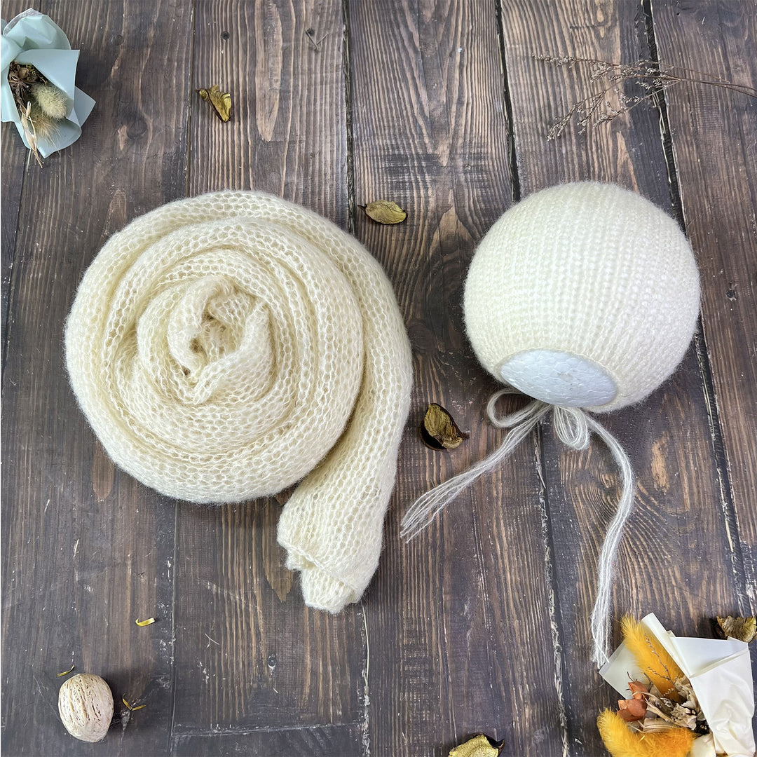 Conjunto de chal y gorro de punto suave