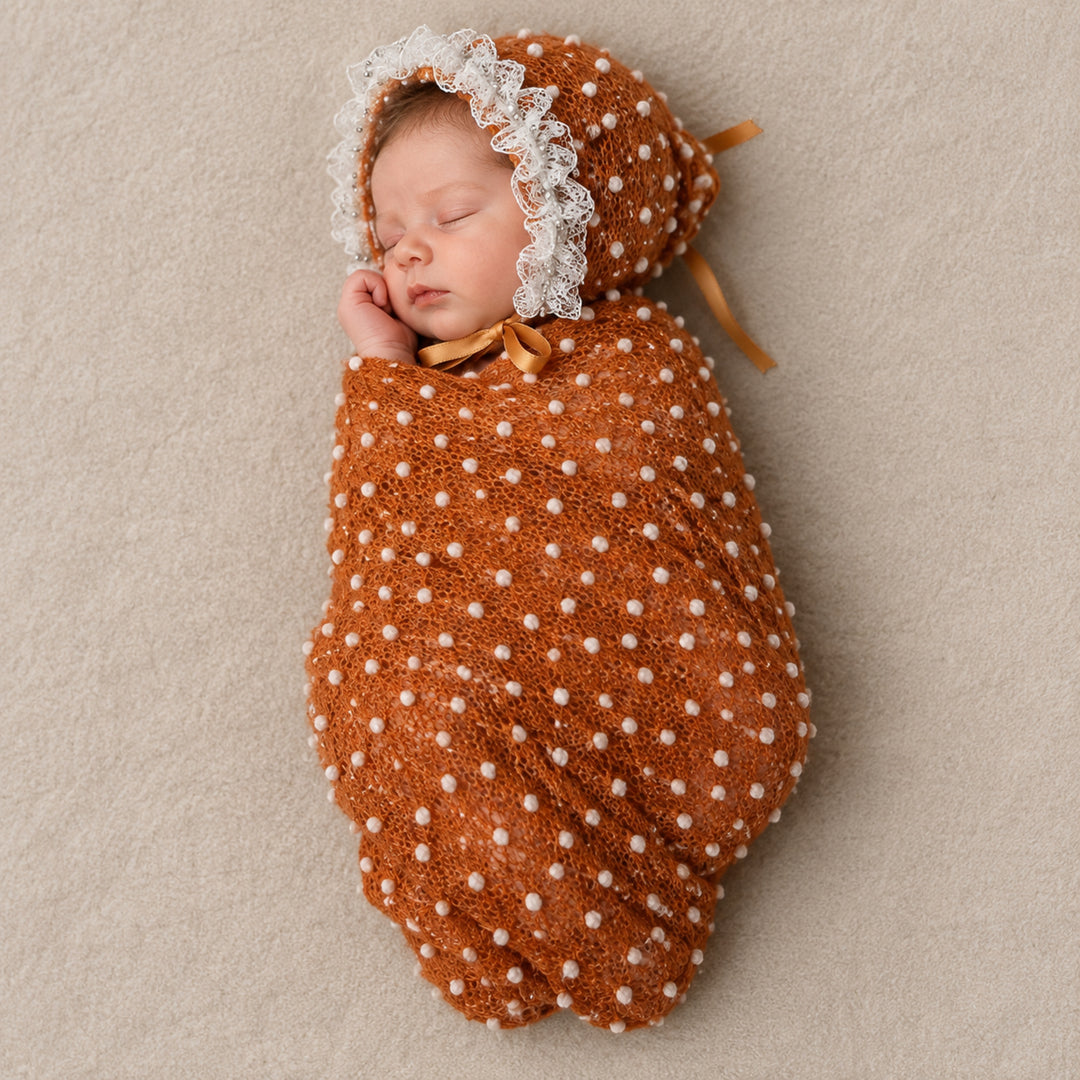 Newborn Polka Dot Wrap Headwear & Polka Dot Hat with Lace Trim