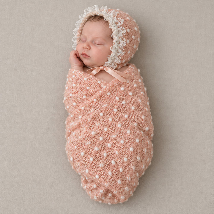 Newborn Polka Dot Wrap Headwear & Polka Dot Hat with Lace Trim