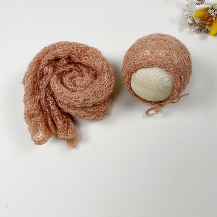 Ensemble écharpe en mohair doux et extensible avec bonnet
