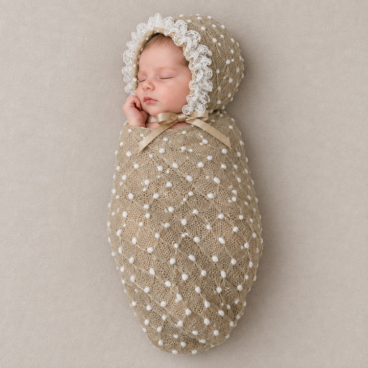 Newborn Polka Dot Wrap Headwear & Polka Dot Hat with Lace Trim