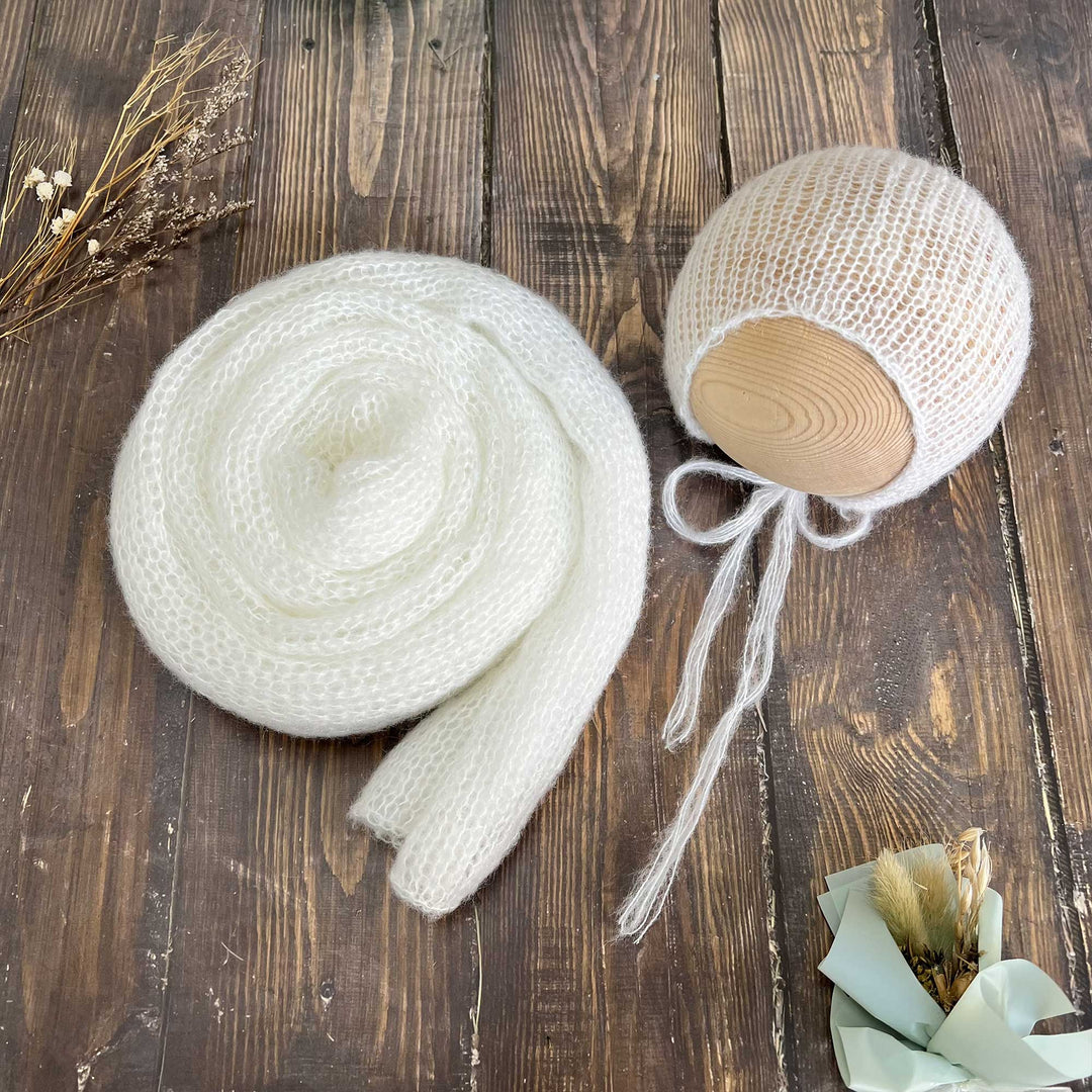 Conjunto de chal y gorro de punto suave