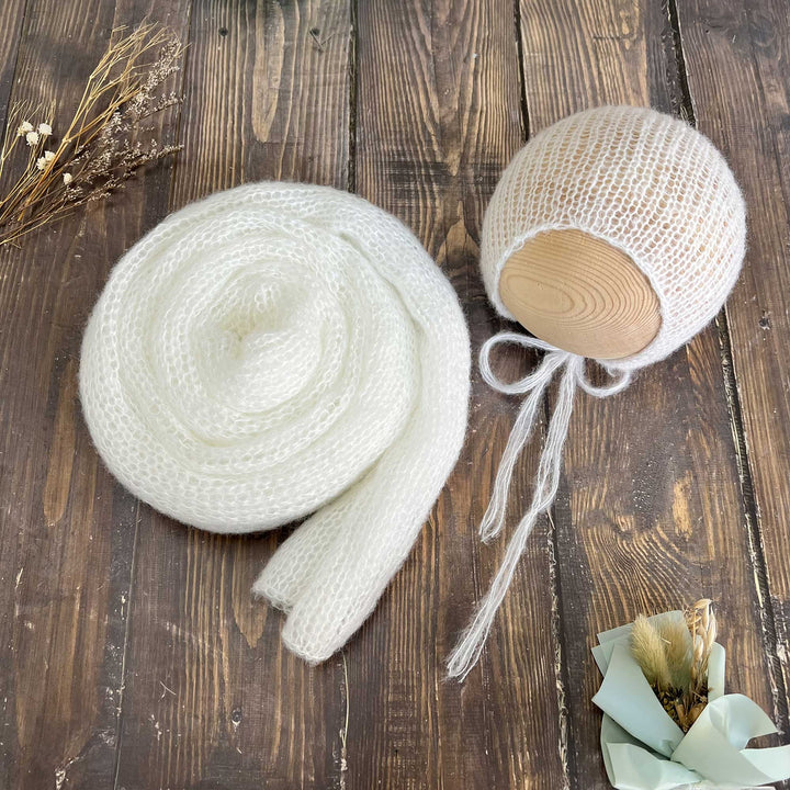 Conjunto de chal y gorro de punto suave