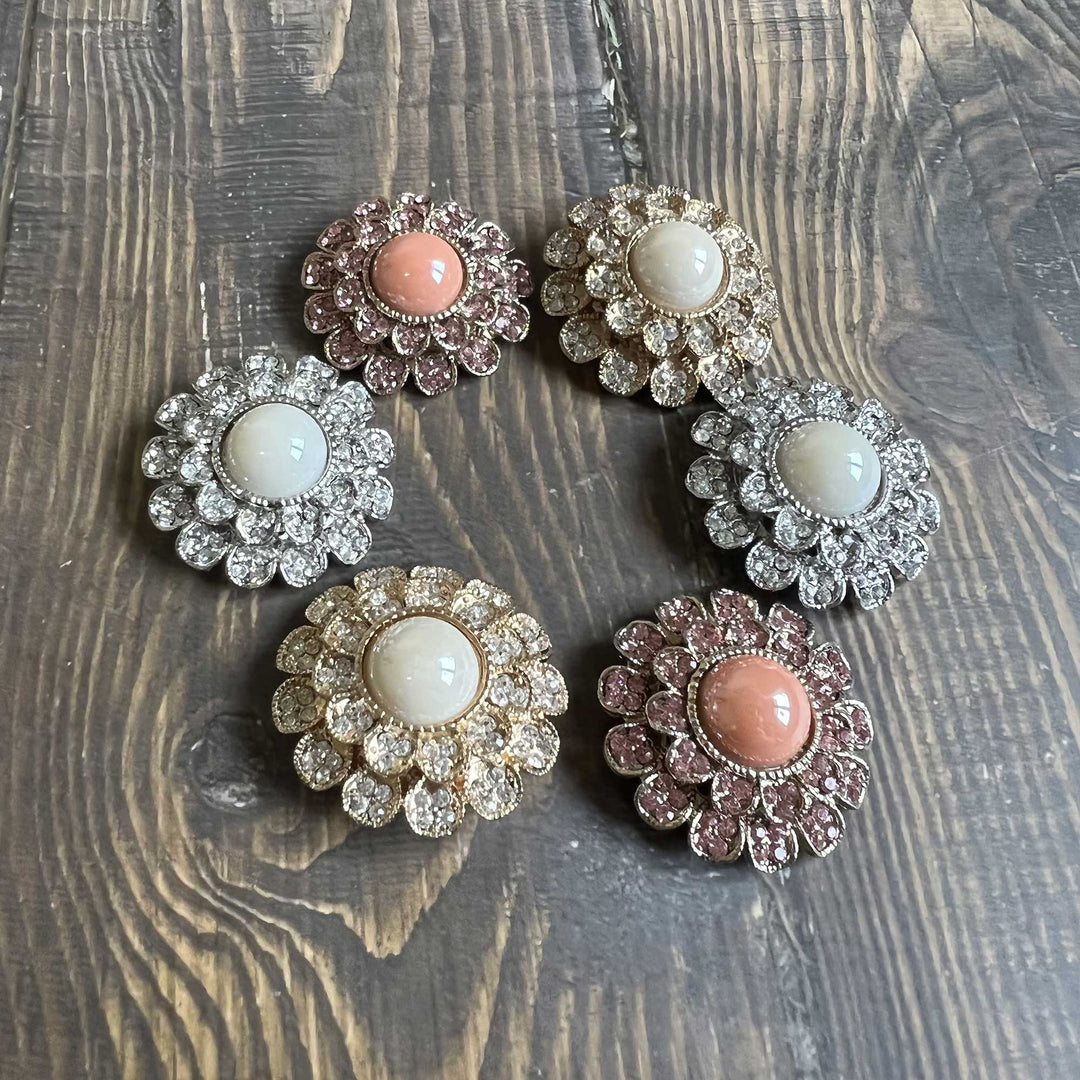 Pearl-Center Rhinestone Petal Buttons