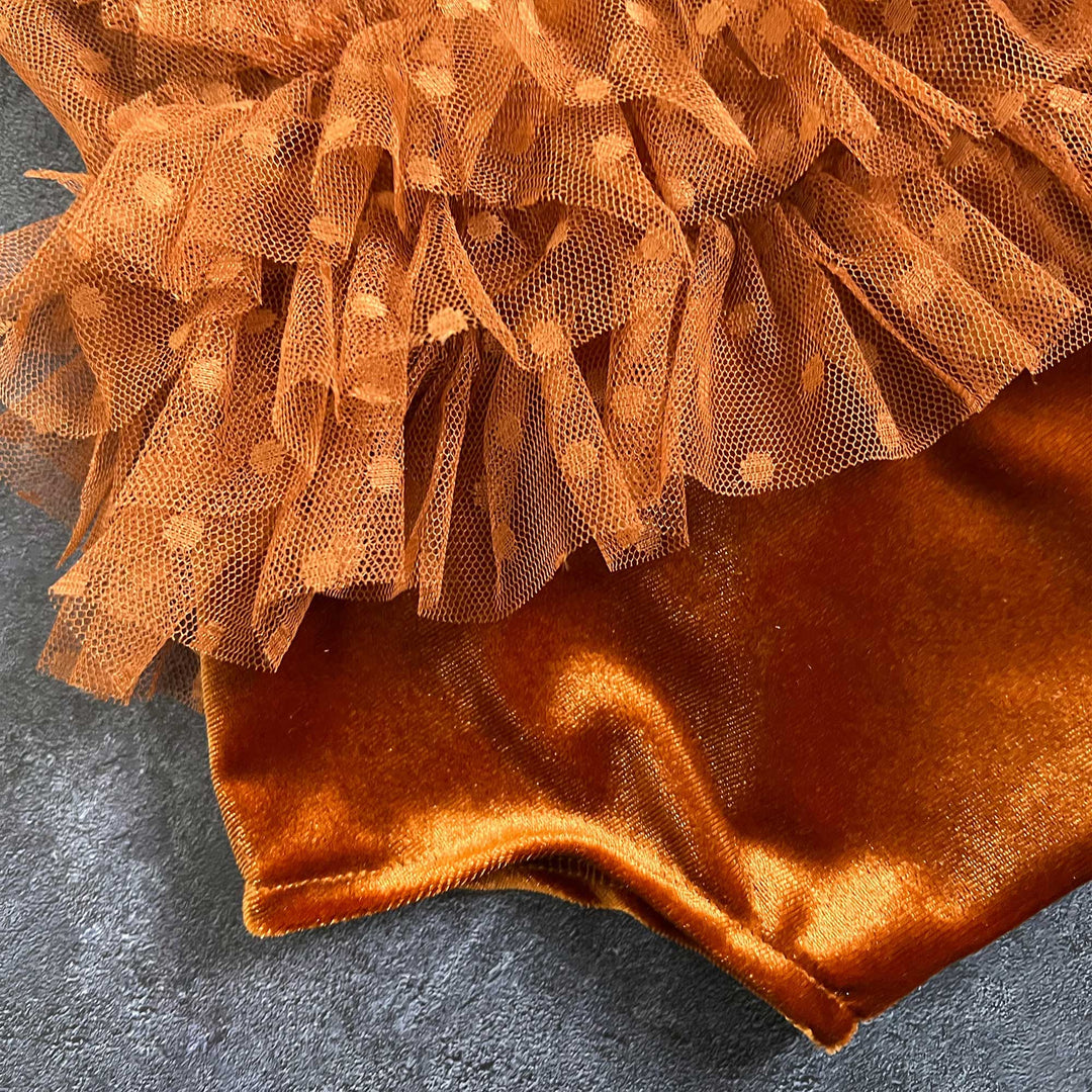 Newborn Rust Red Tulle Romper & Headband Set