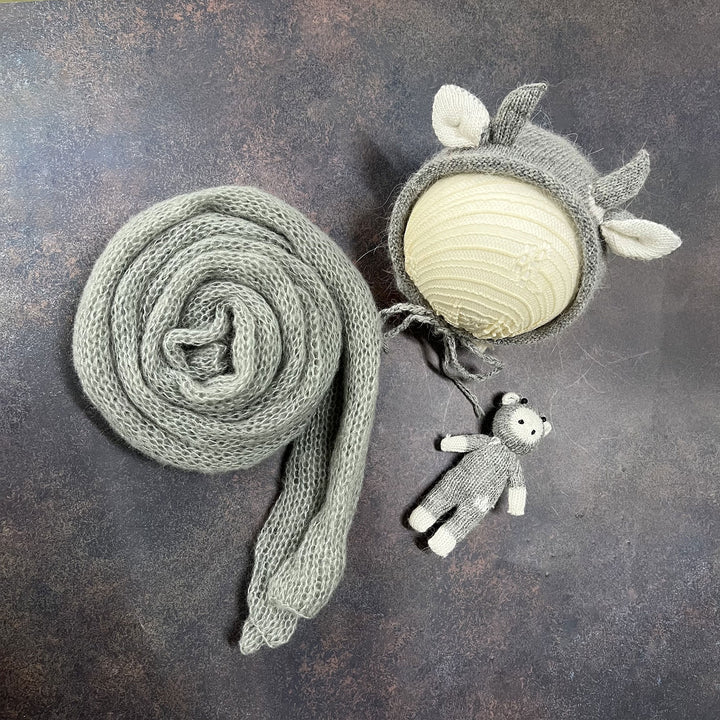 Mohair Wrap Bonnet with Matched Calf Doll Set