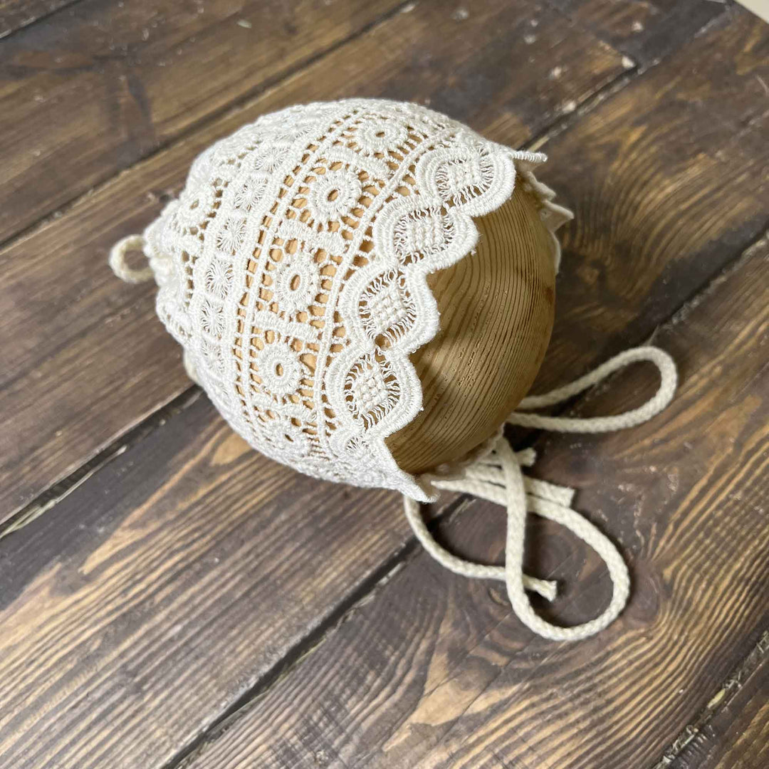 Beige Lace Trim Newborn Hat