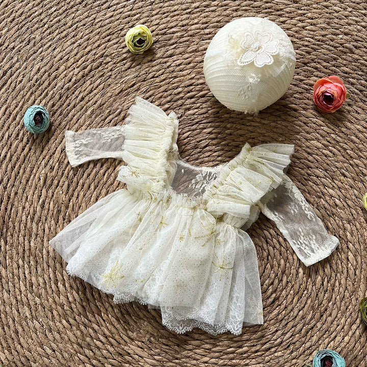 Beige Lace Newborn Romper
