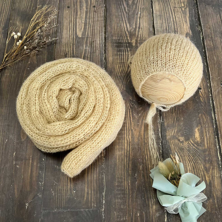 Conjunto de chal y gorro de punto suave