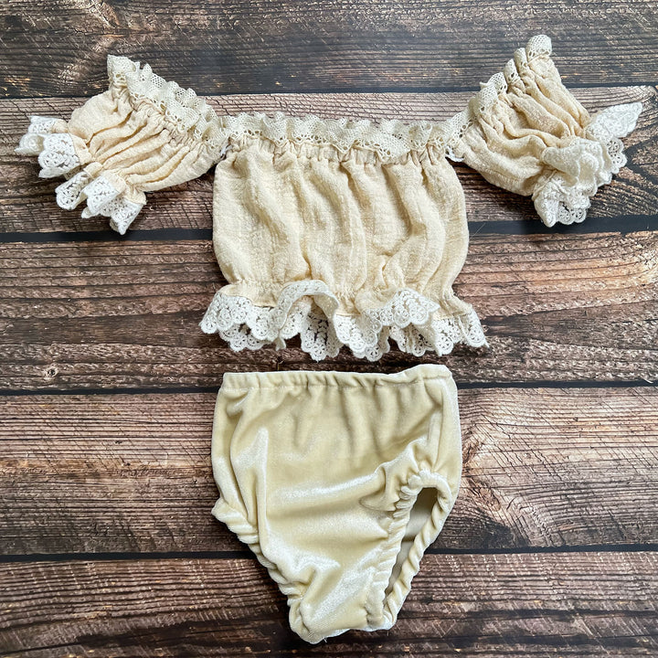 Newborn Beige  Linen Tube Top & Bloomer Set