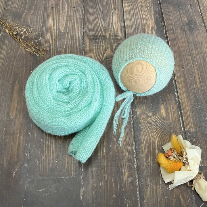 Conjunto de chal y gorro de punto suave