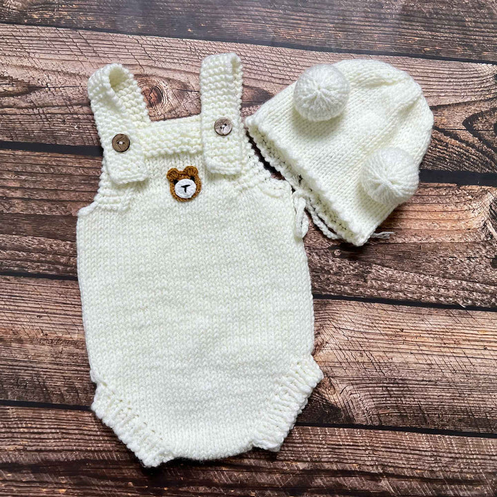 Newborn Handmade Knitted Bear Hat & Romper Set