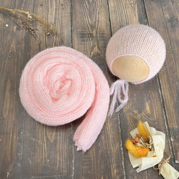 Conjunto de chal y gorro de punto suave