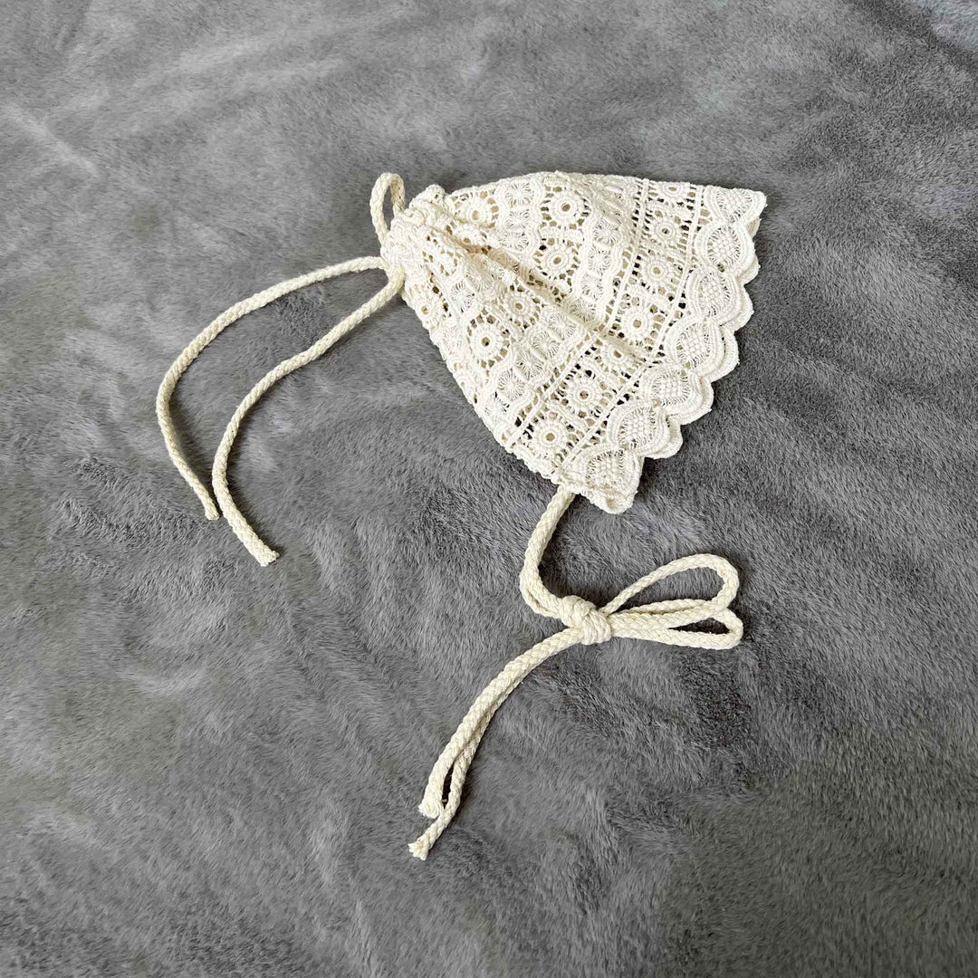 Beige Lace Trim Newborn Hat