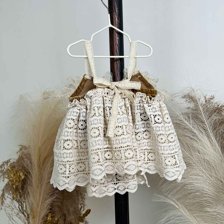 Cotton Crochet  Newborn Sundress & Hat Set