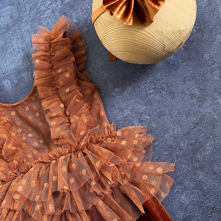 Newborn Rust Red Tulle Romper & Headband Set