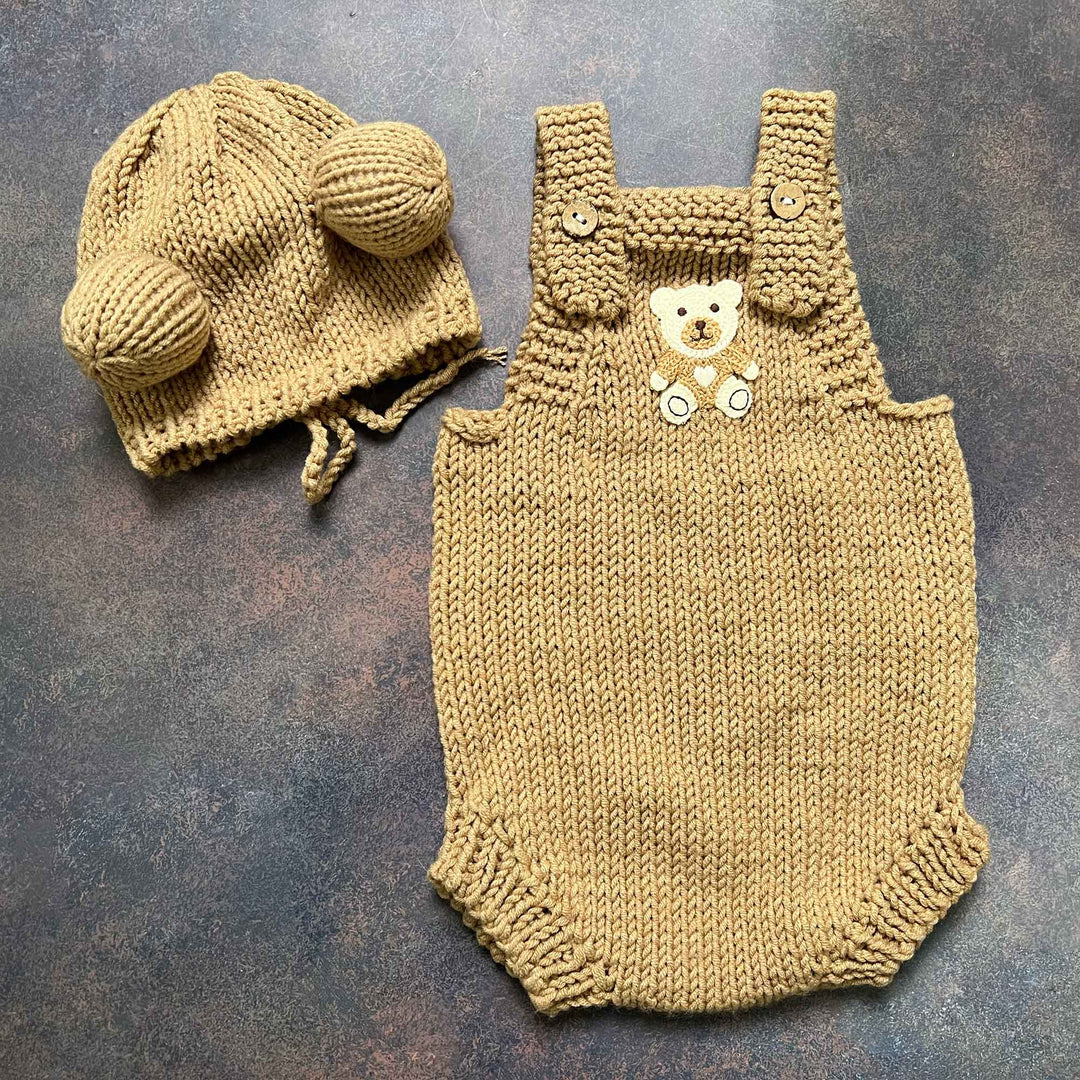 Newborn Handmade Knitted Bear Hat & Romper Set