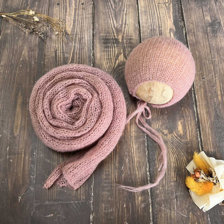 Conjunto de chal y gorro de punto suave