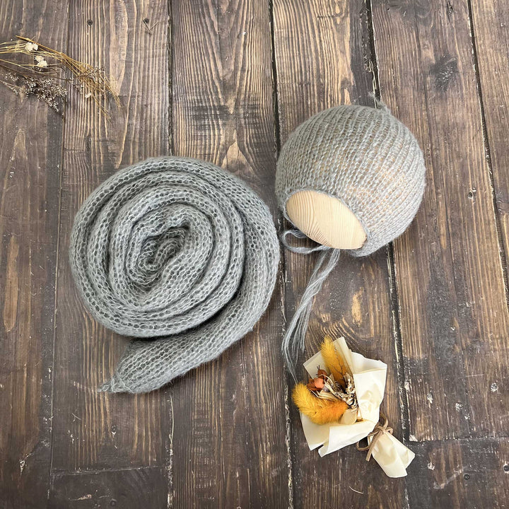 Conjunto de chal y gorro de punto suave