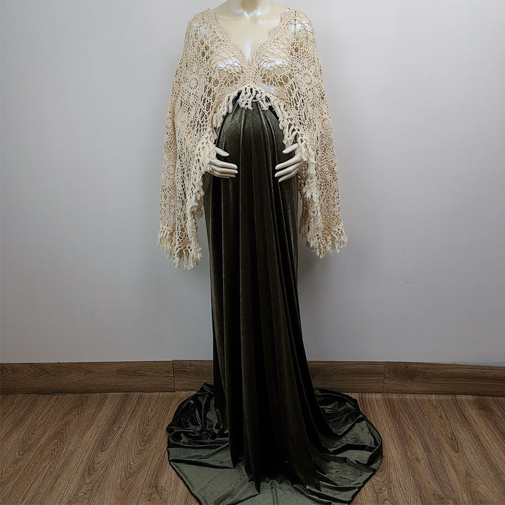 A mannequin wears Edwina KO-16 slip dress and a beige crochet cardigan. 