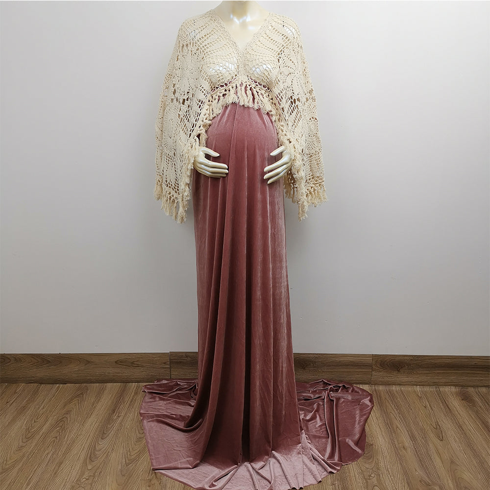 A mannequin wears Edwina KO-4 slip dress and a beige crochet cardigan. 