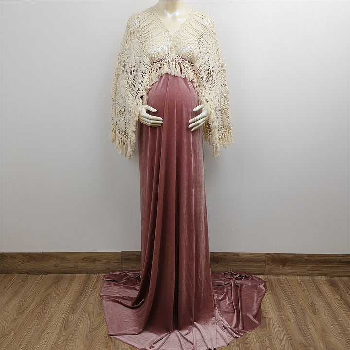 A mannequin wears Edwina KO-4 slip dress and a beige crochet cardigan. 