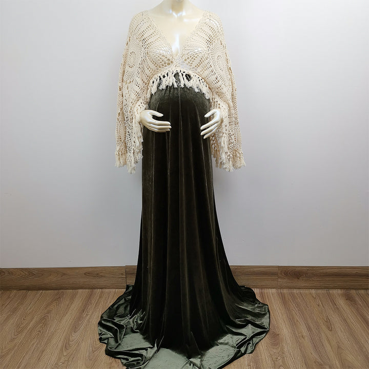 A mannequin wears Edwina KO-6 slip dress and a beige crochet cardigan. 