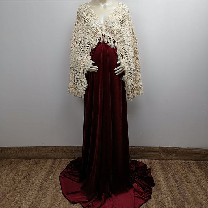 A mannequin wears Edwina KO-14 slip dress and a beige crochet cardigan. 