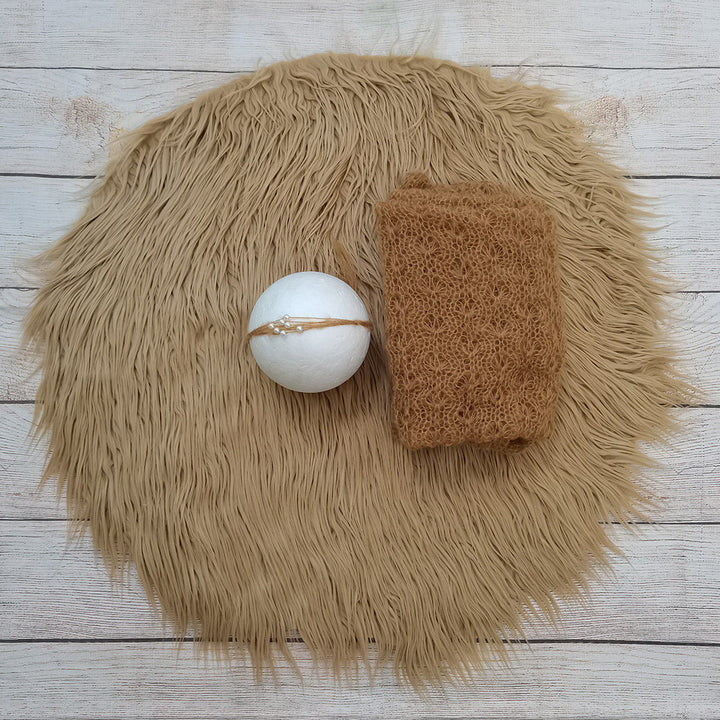 60CM Round Faux Fur with Matched Wrap and Headwear Set