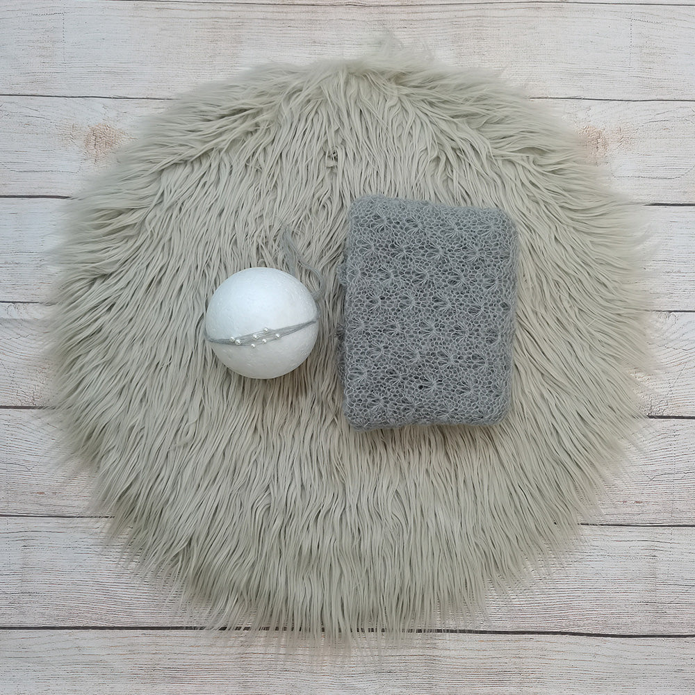 60CM Round Faux Fur with Matched Wrap and Headwear Set